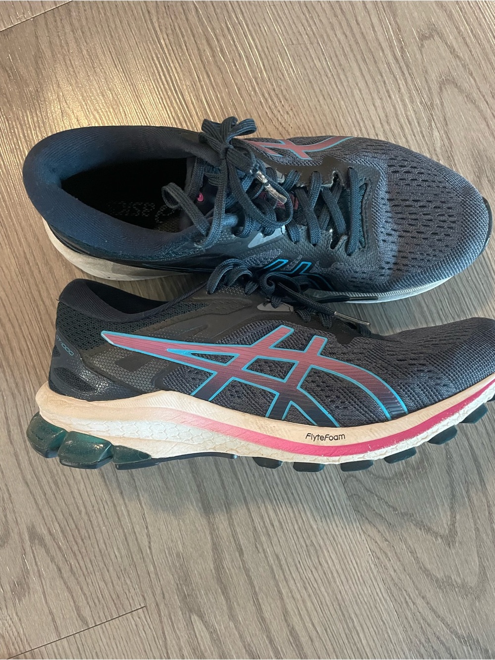ASICS Women's Black Running Shoes with Teal and Pink Accents